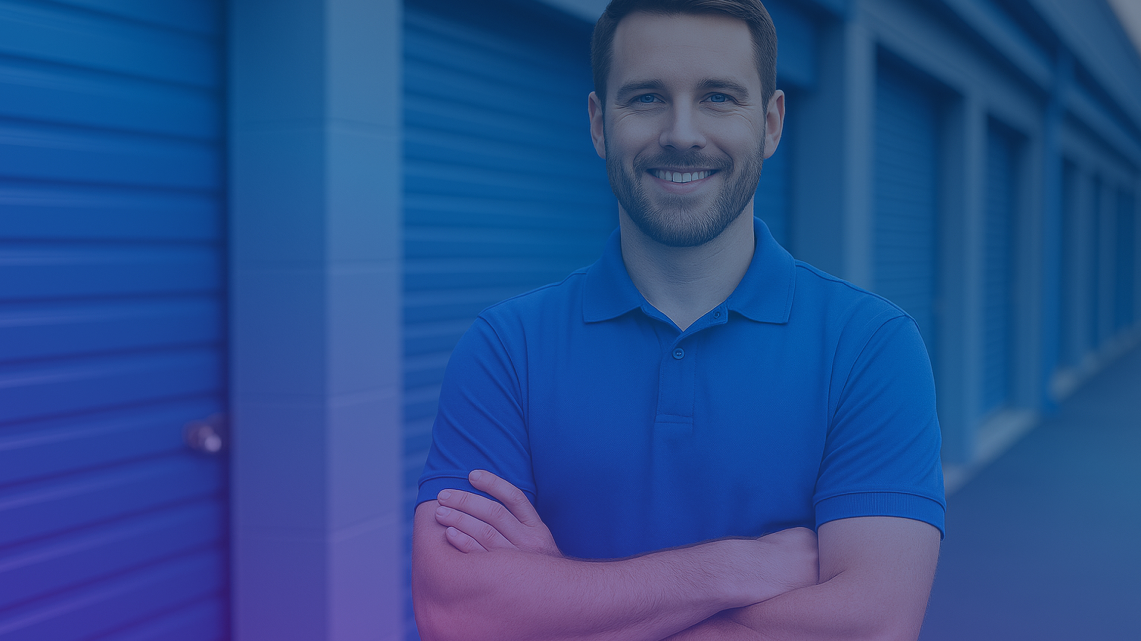 self-storage facility with operator standing outside